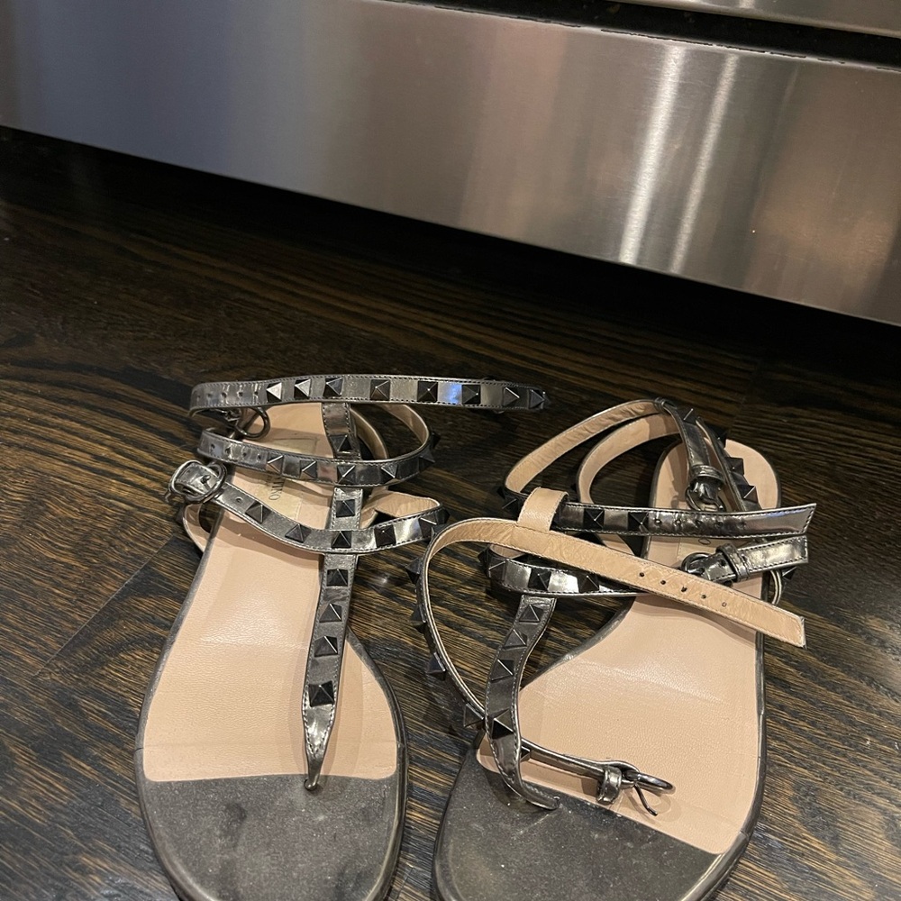 Valentino Garavani Black and Tan Leather Sandals
